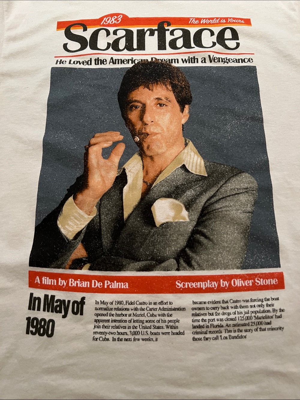 Scarface Graphic White  Tee - Classic Movie Print Size M